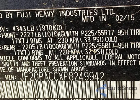 2015 Subaru Xv Crosstrek 2.0I Premium z USA, uszkodzony, nr VIN JF2GPACCXF8249942